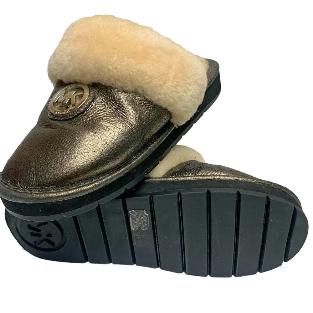 Michael Kors Metallic Leather Genuine‎ Shearling lined Slippers